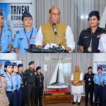 रक्षा मंत्री ने पहली बार त्रि-सेवा पूर्ण महिला समुद्री यात्रा अभियान को पूरा करने पर आईएएसवी त्रिवेनी के चालक दल को सम्मानित किया